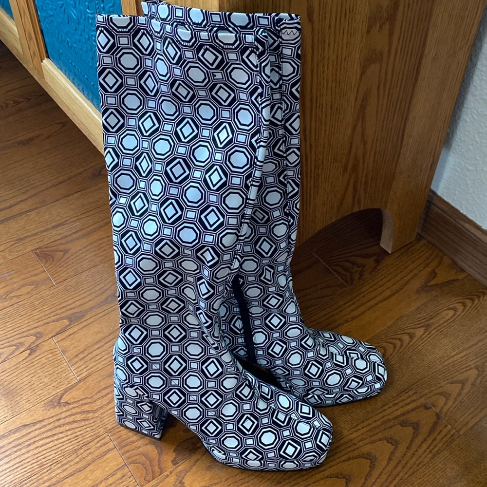 Nasty Gal Black and White Geometric Heeled Boots